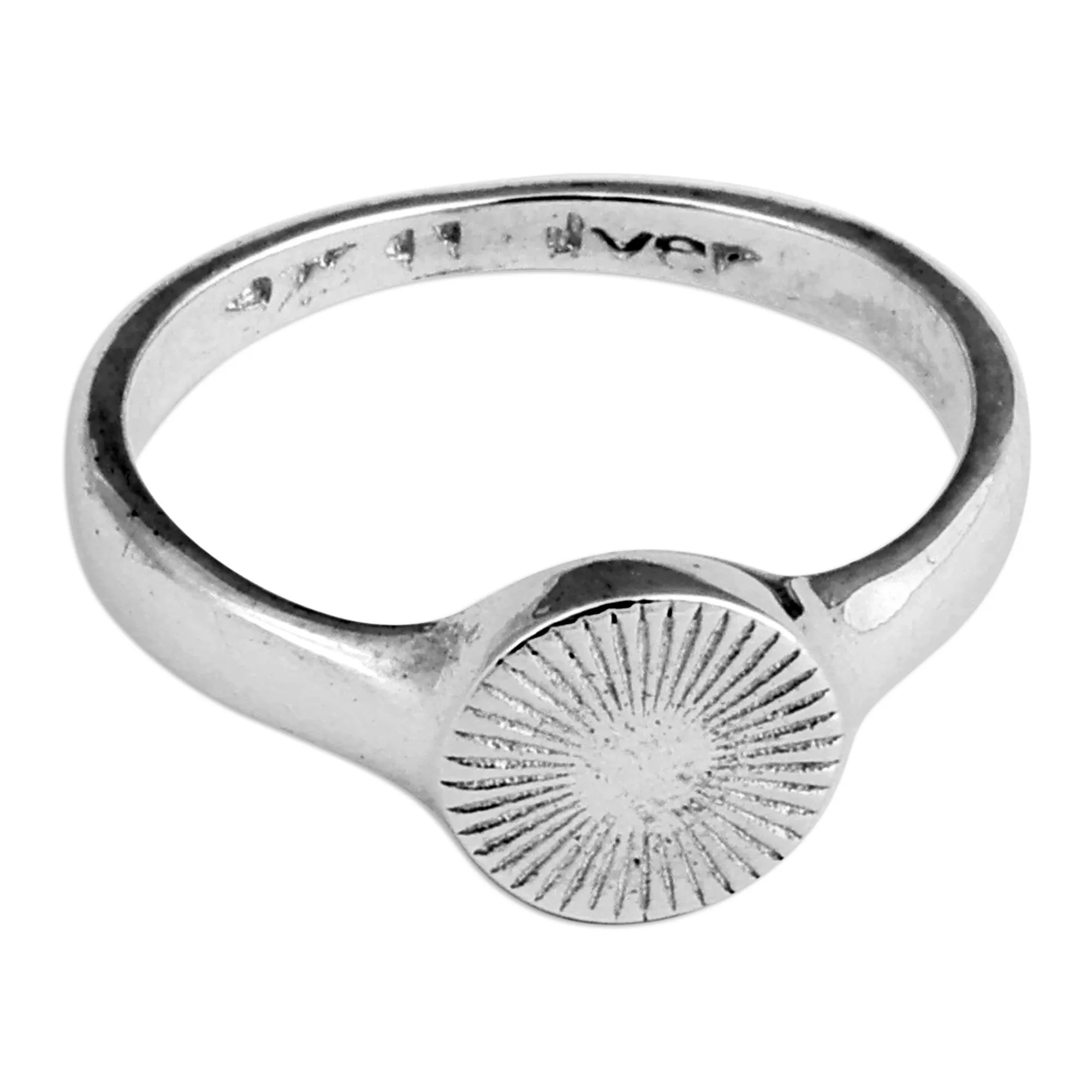 Sun-Inspired Polished Sterling Silver Signet Ring - Summertime Bliss | NOVICA