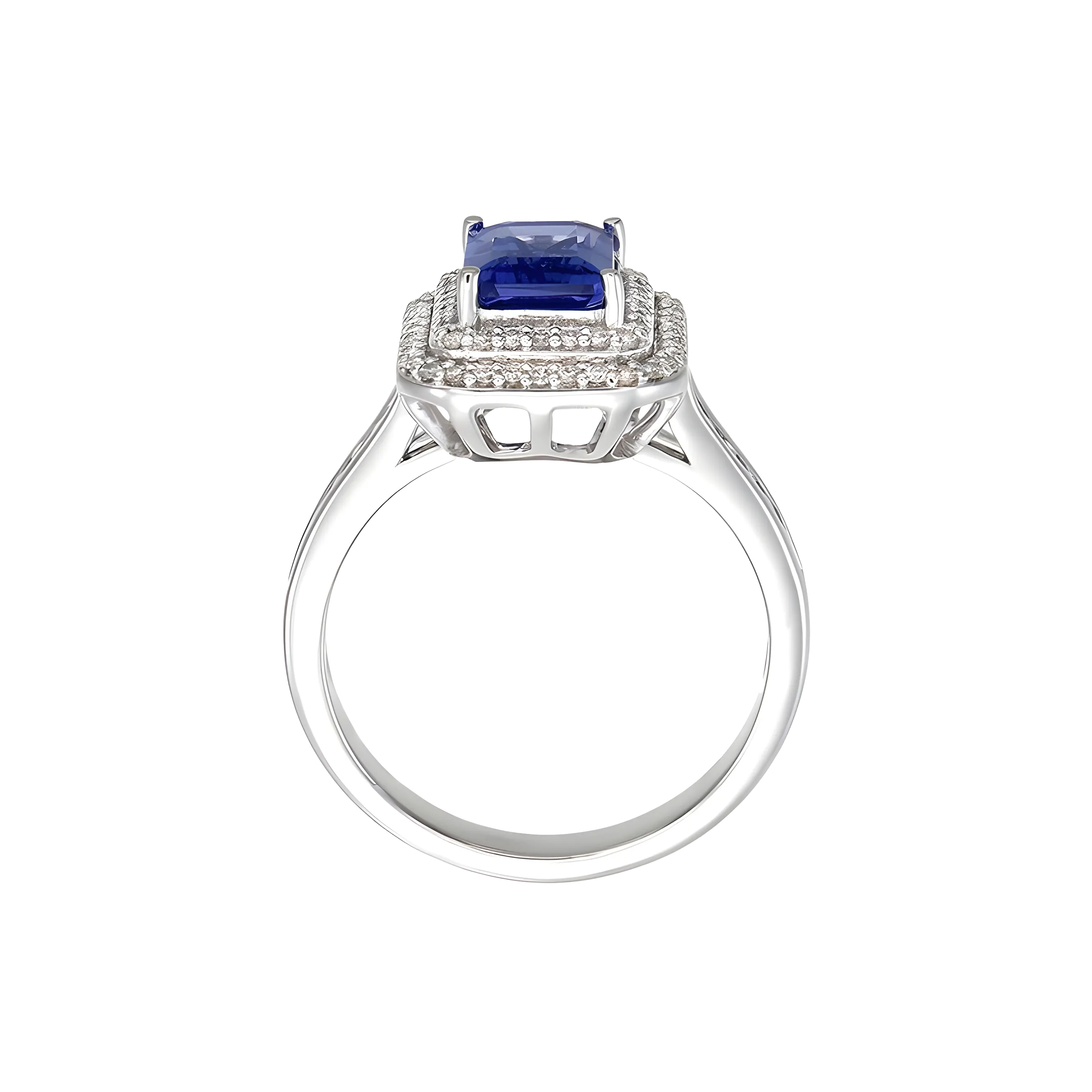 Tanzanite Octogon Double Decker Halo Ring in 18k White Gold