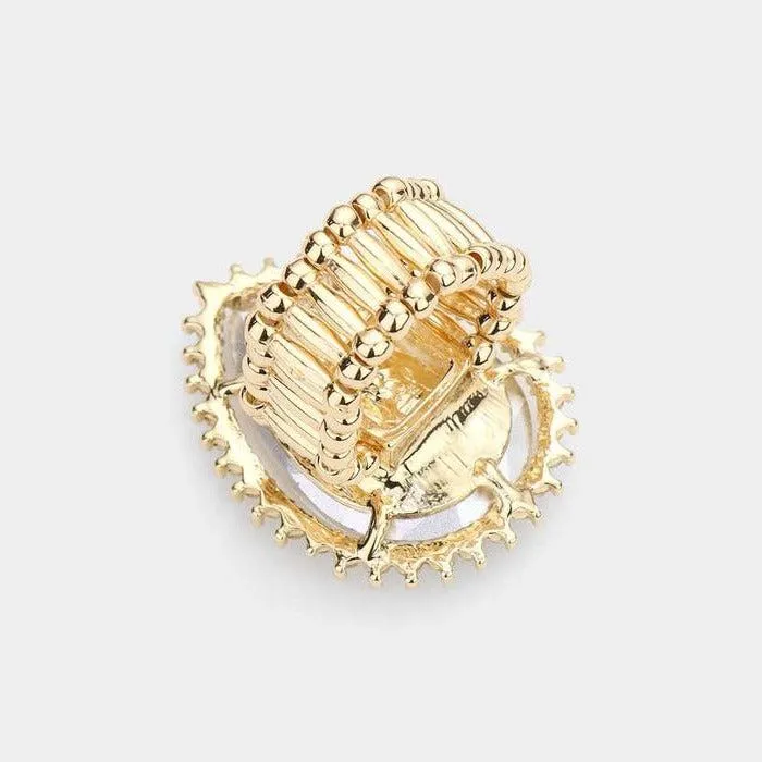 Teardrop Abalone Stone Accented Gold Stretch Ring