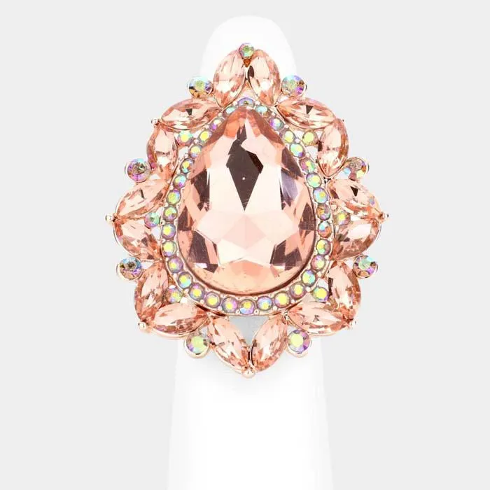 Teardrop Peach Stone Centered Marquise Stretch Ring