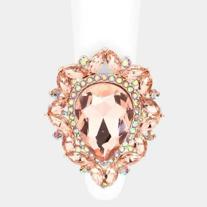 Teardrop Peach Stone Centered Marquise Stretch Ring