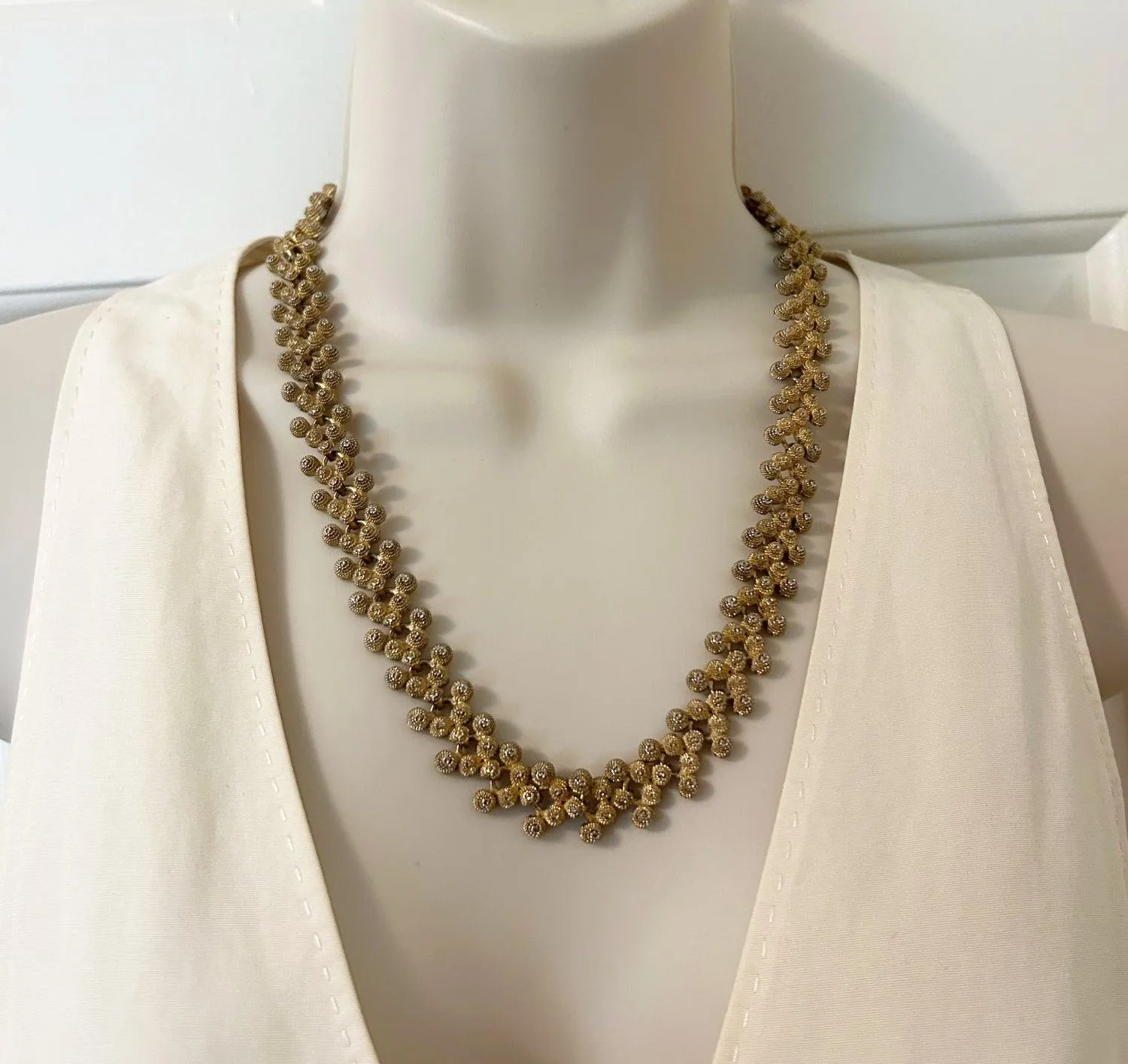 Textured Golden Bead Vintage Necklace