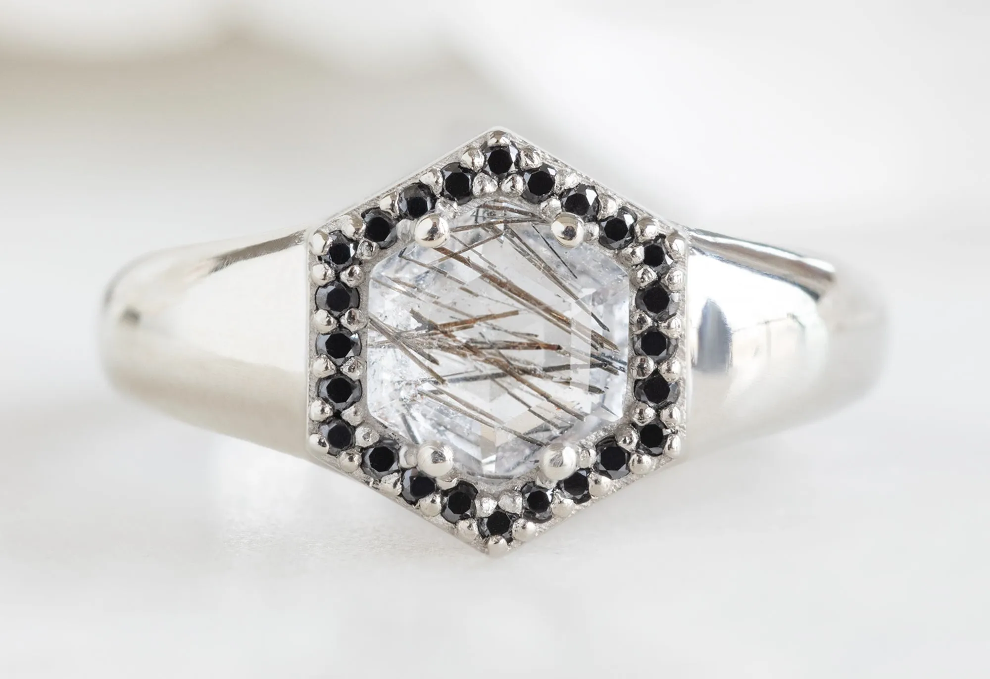 The Signet Ring with a .70ct Tourmaline in Quartz Hexagon