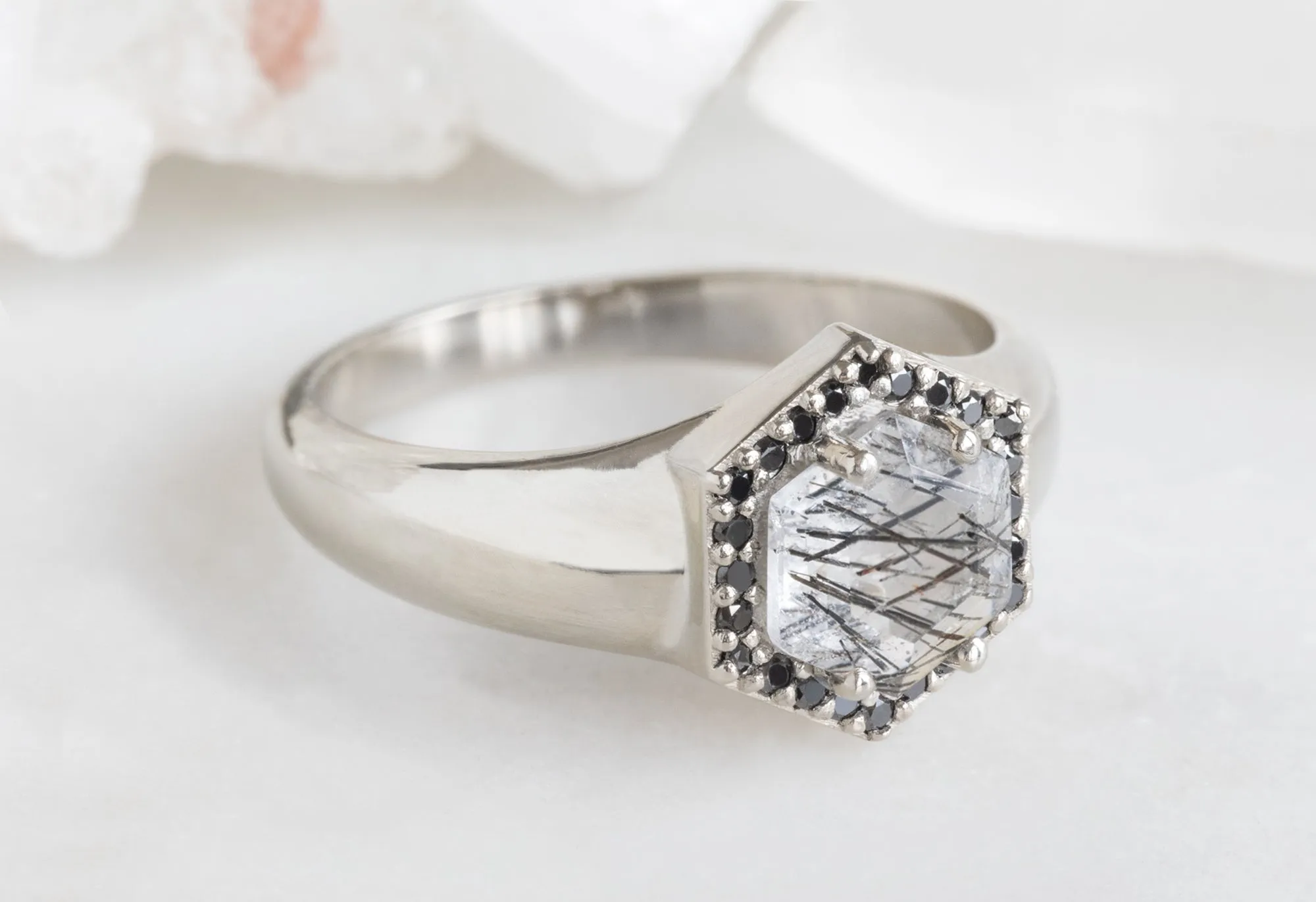 The Signet Ring with a .70ct Tourmaline in Quartz Hexagon