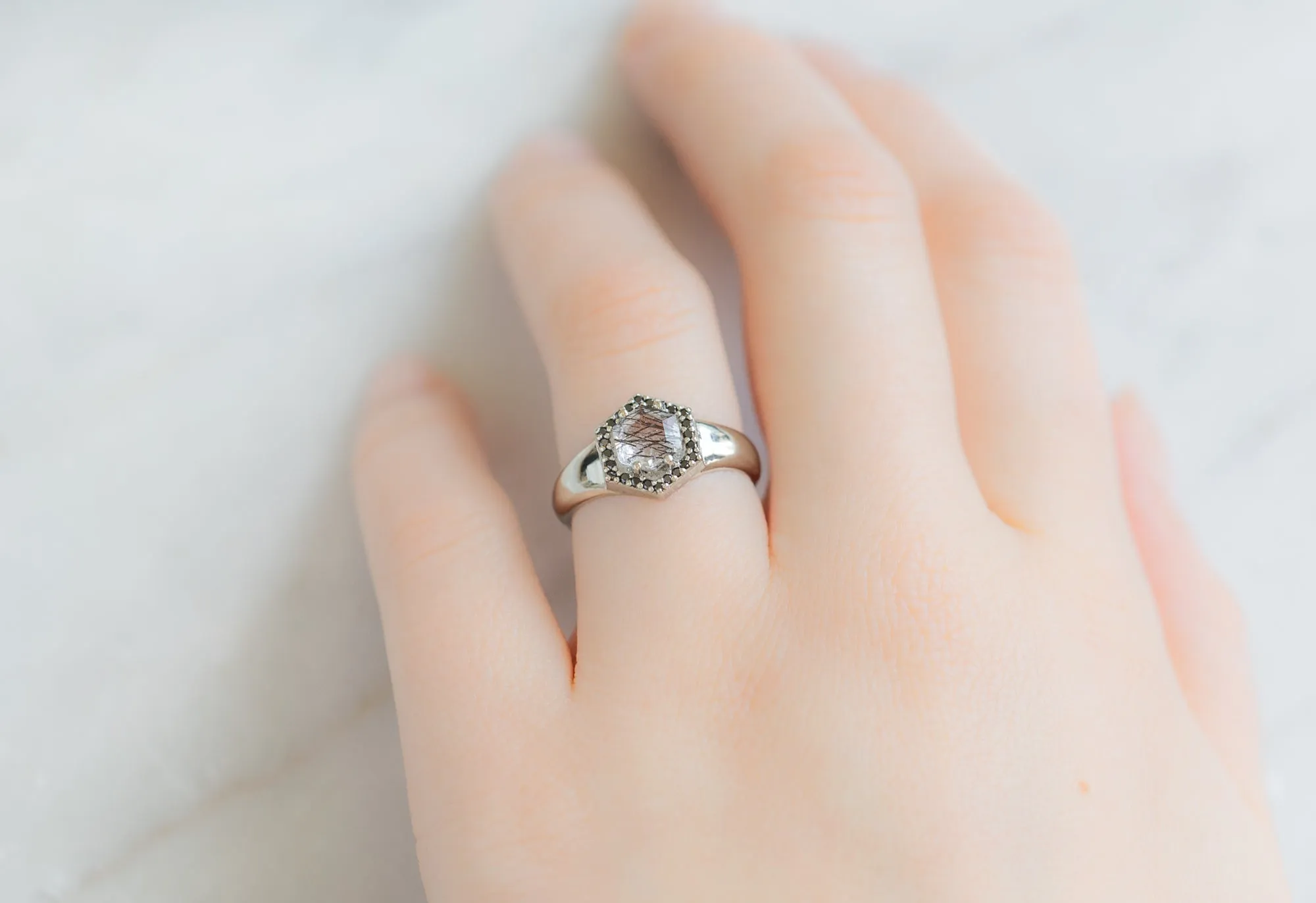 The Signet Ring with a .70ct Tourmaline in Quartz Hexagon