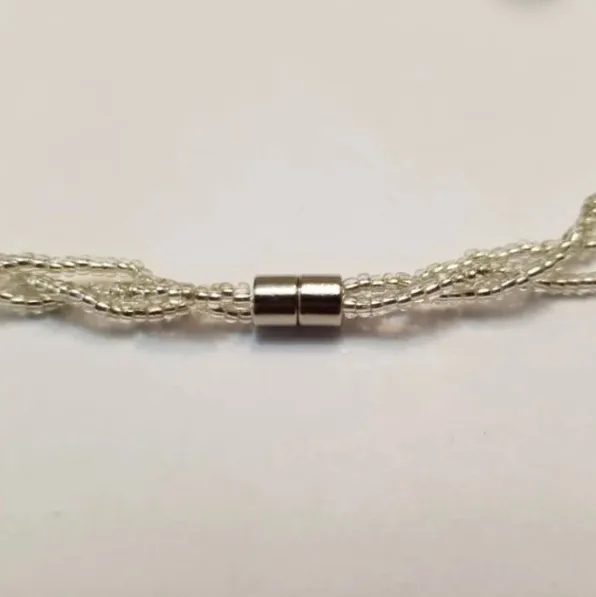 Three Strand Genuine White Freshwater Pearls and Glass Necklace
