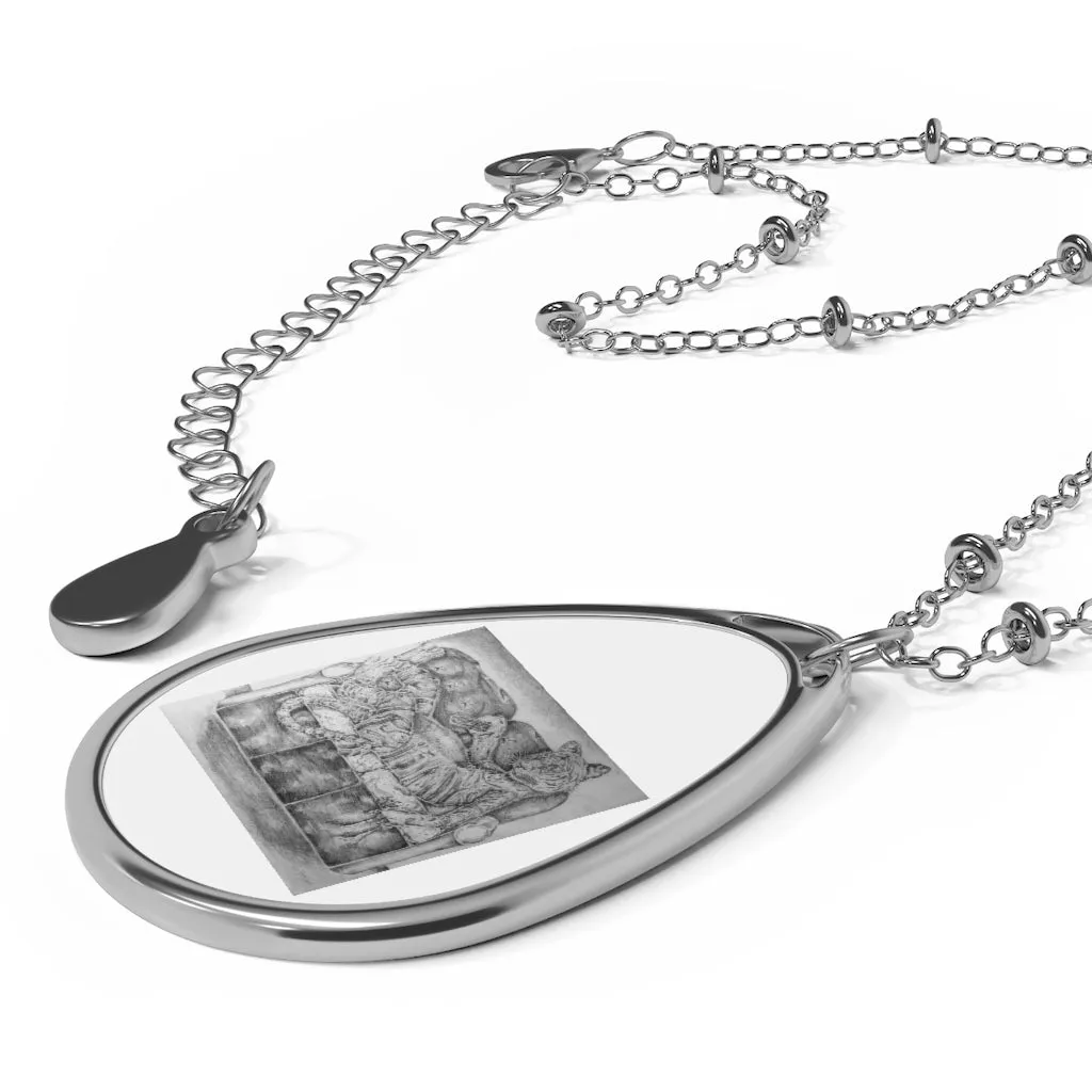 Tiger on a Couch Oval Necklace