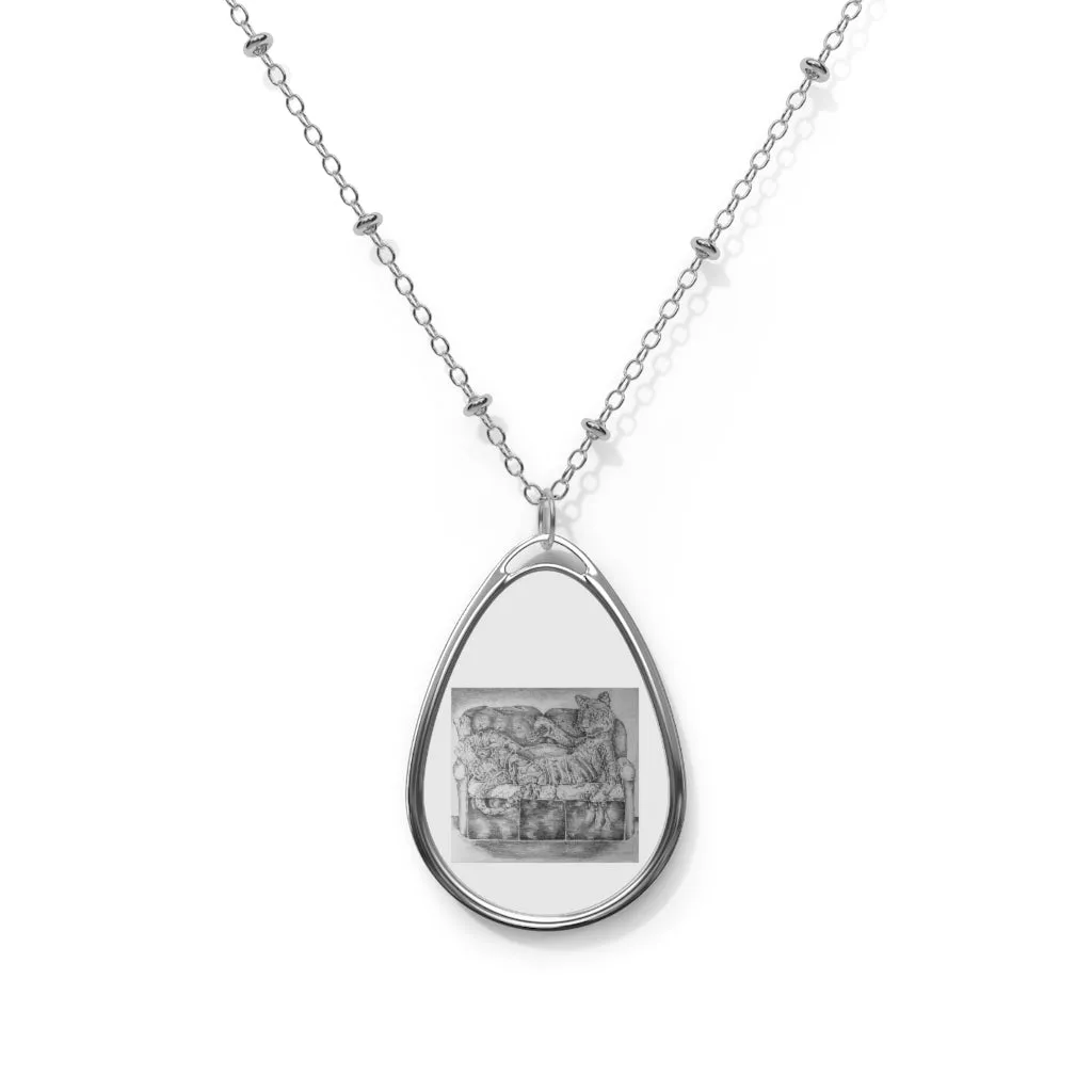 Tiger on a Couch Oval Necklace