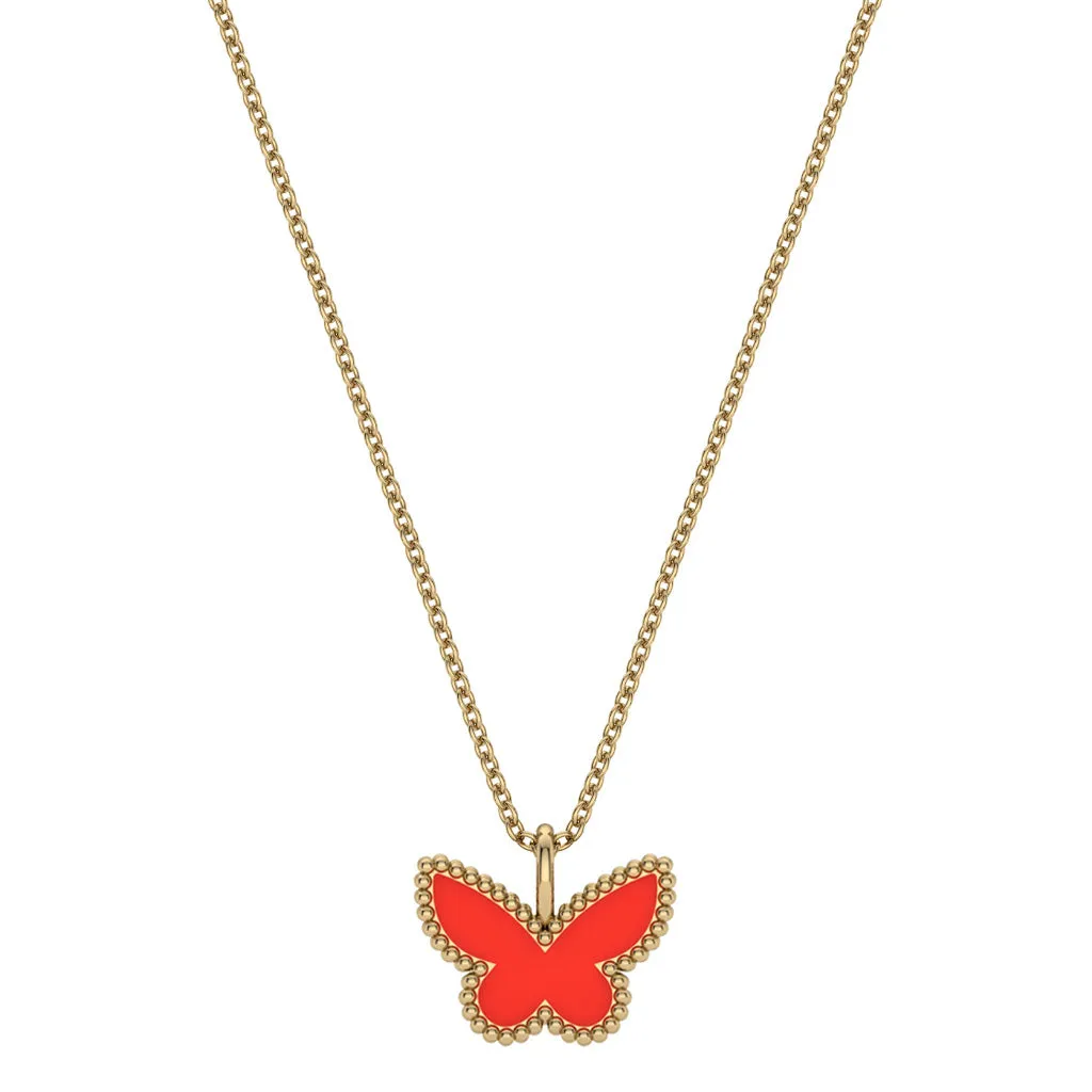 Two Sided Enamel Butterfly Necklace
