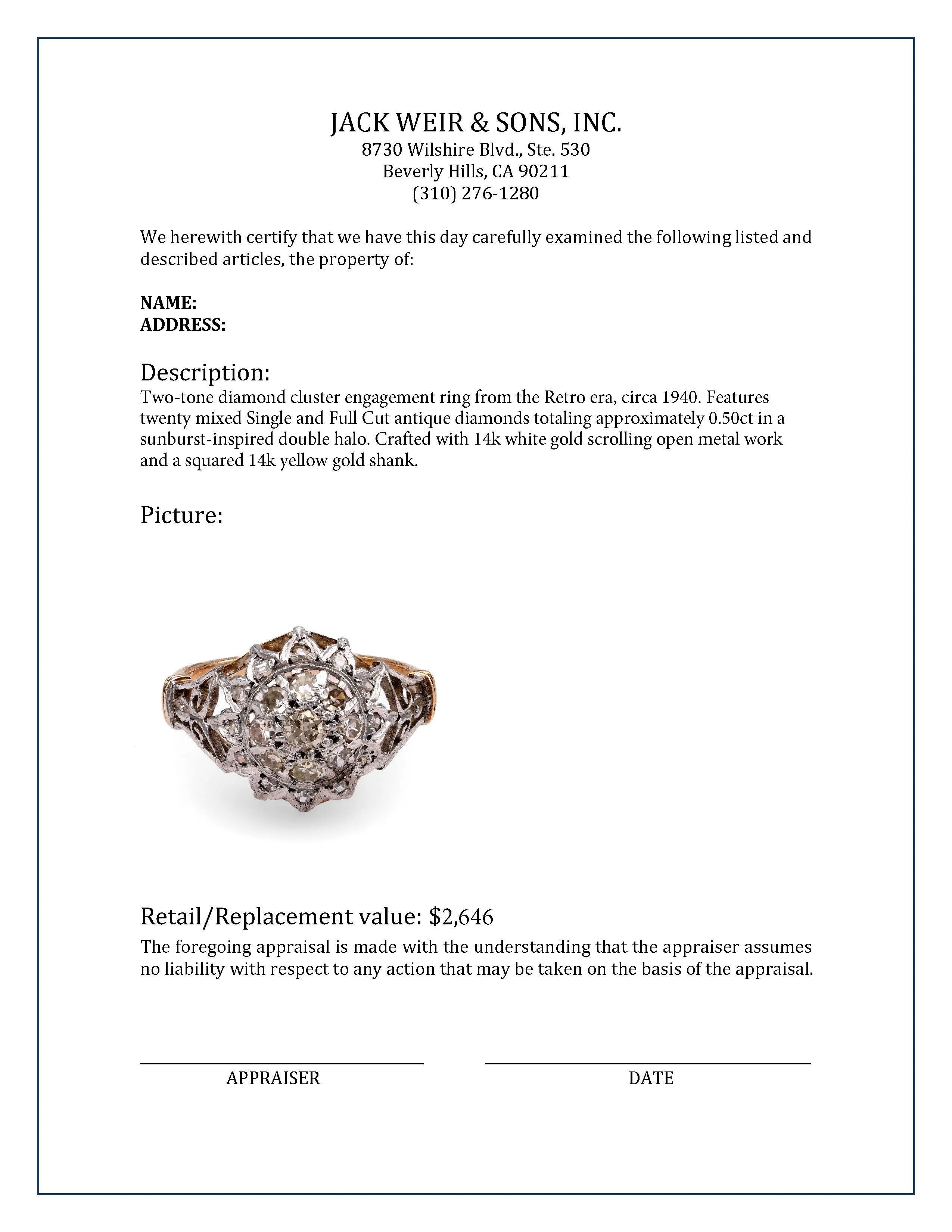 Two-Tone Retro Diamond Cluster Ring