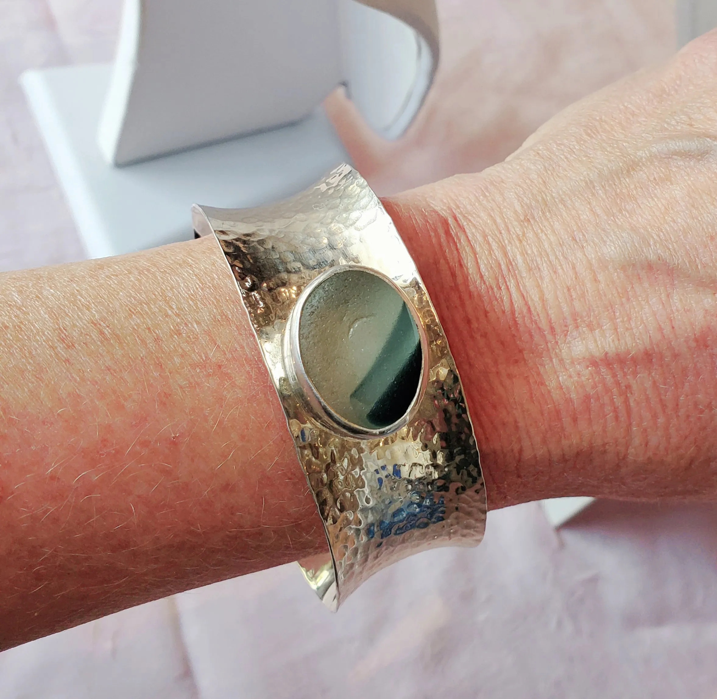 Unique Large Cuff English Sea Glass Bracelet