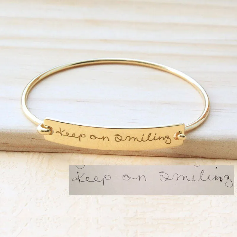 Unisex Personalized Laser Engraved Actual Handwriting Text Titanium Steel Bar Bracelet - Excellent Gift Idea