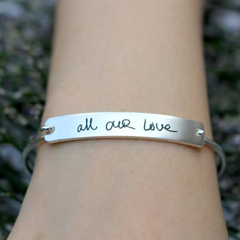 Unisex Personalized Laser Engraved Actual Handwriting Text Titanium Steel Bar Bracelet - Excellent Gift Idea