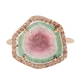 Unshaped Tourmaline Melon Diamond 14k Rose Gold Cocktail Ring