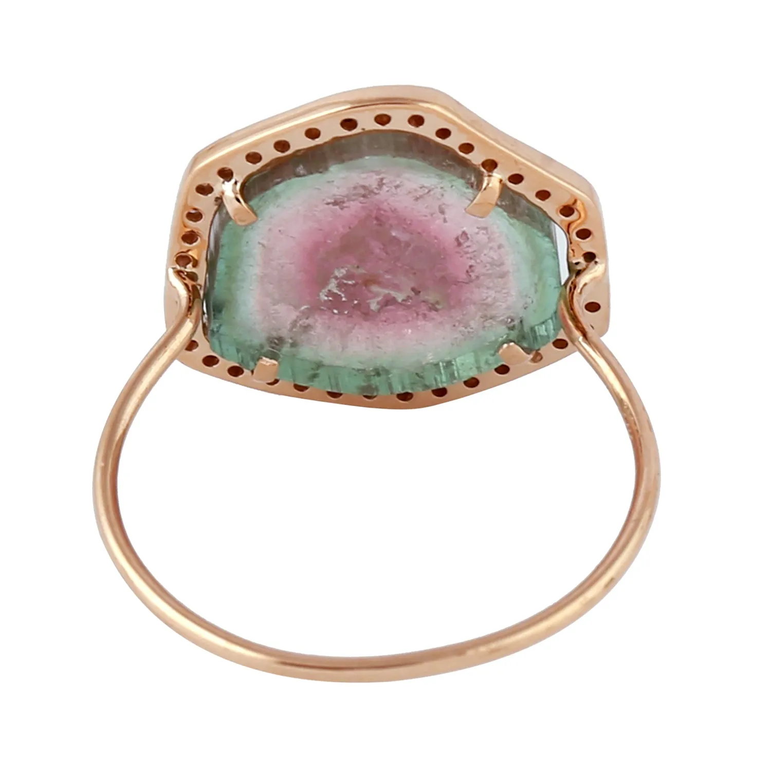Unshaped Tourmaline Melon Diamond 14k Rose Gold Cocktail Ring