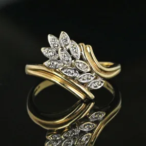 Vintage 10K Gold Bypass Diamond Leaf Ring