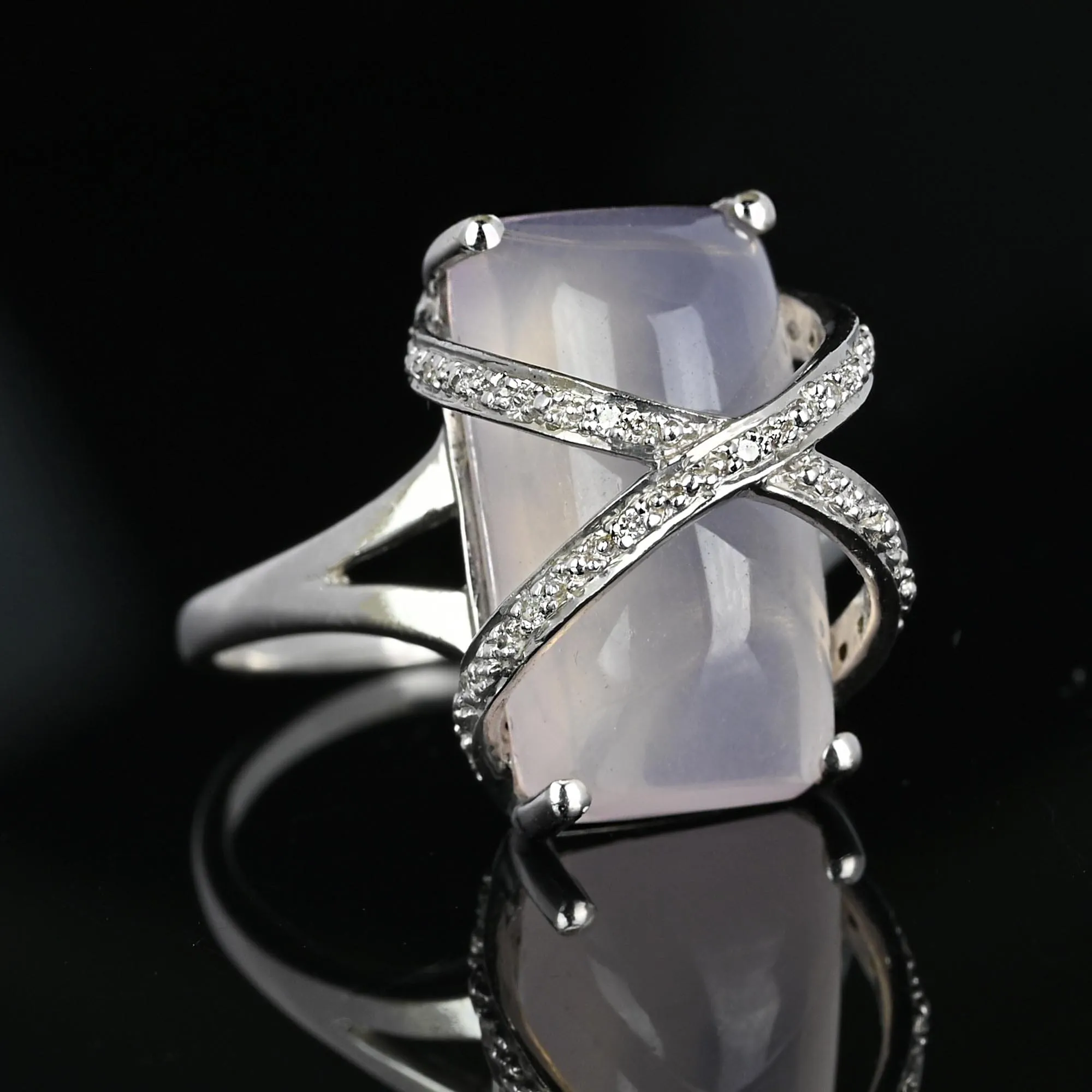 Vintage 14K White Gold Diamond Rose Quartz Ring