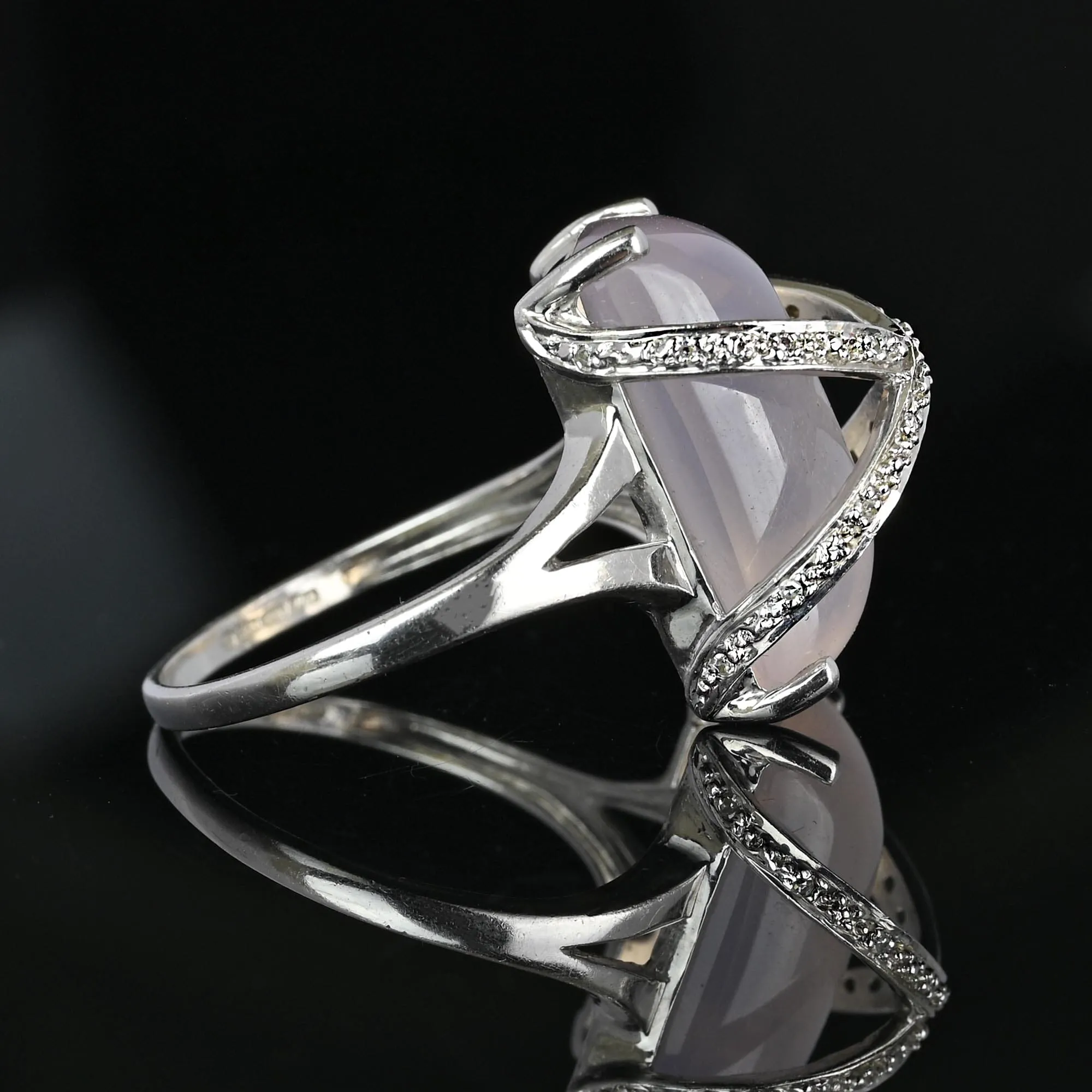 Vintage 14K White Gold Diamond Rose Quartz Ring