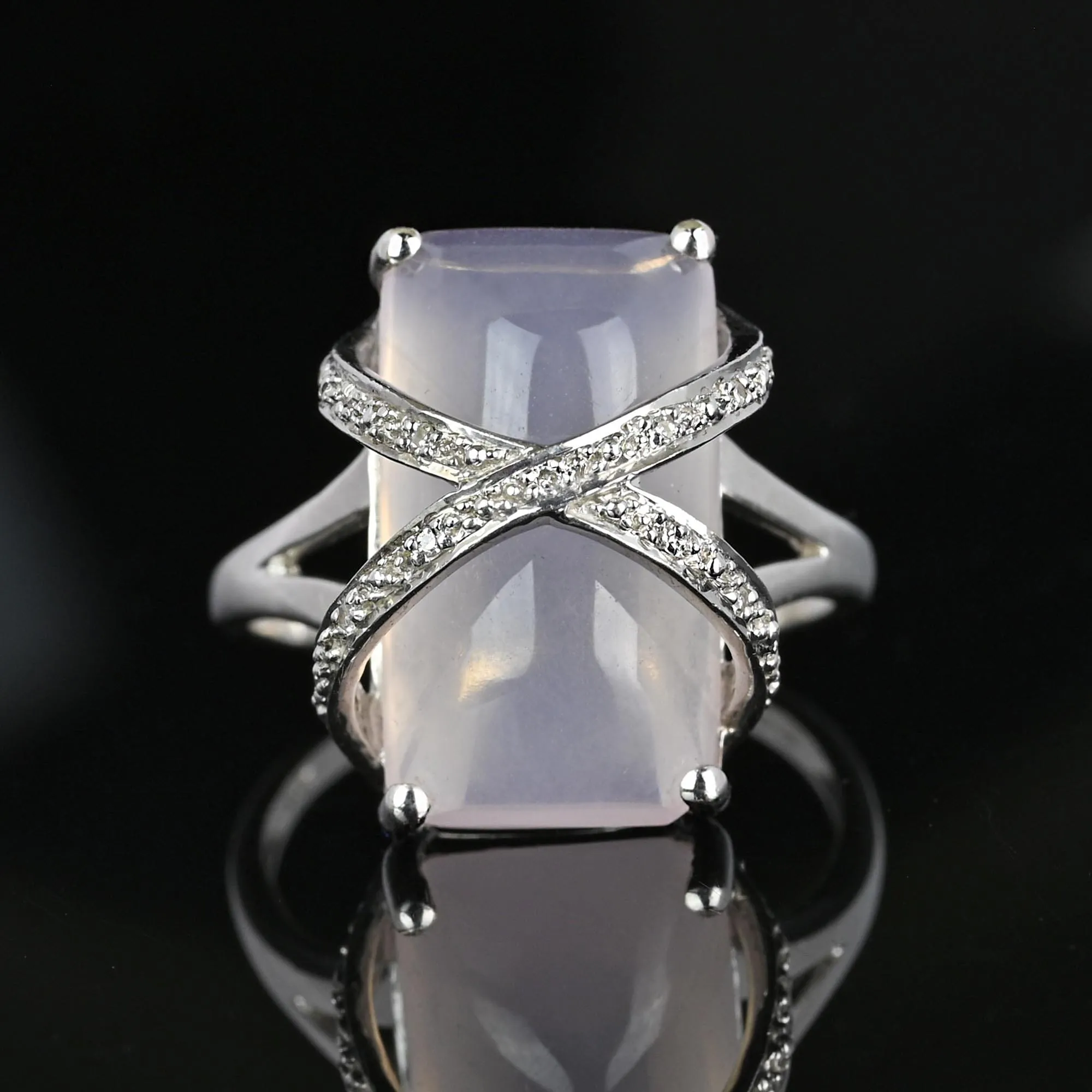 Vintage 14K White Gold Diamond Rose Quartz Ring
