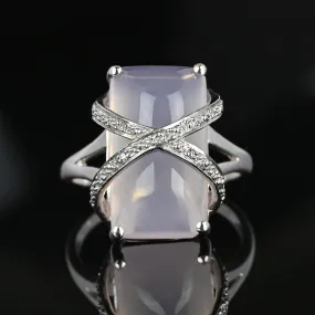 Vintage 14K White Gold Diamond Rose Quartz Ring