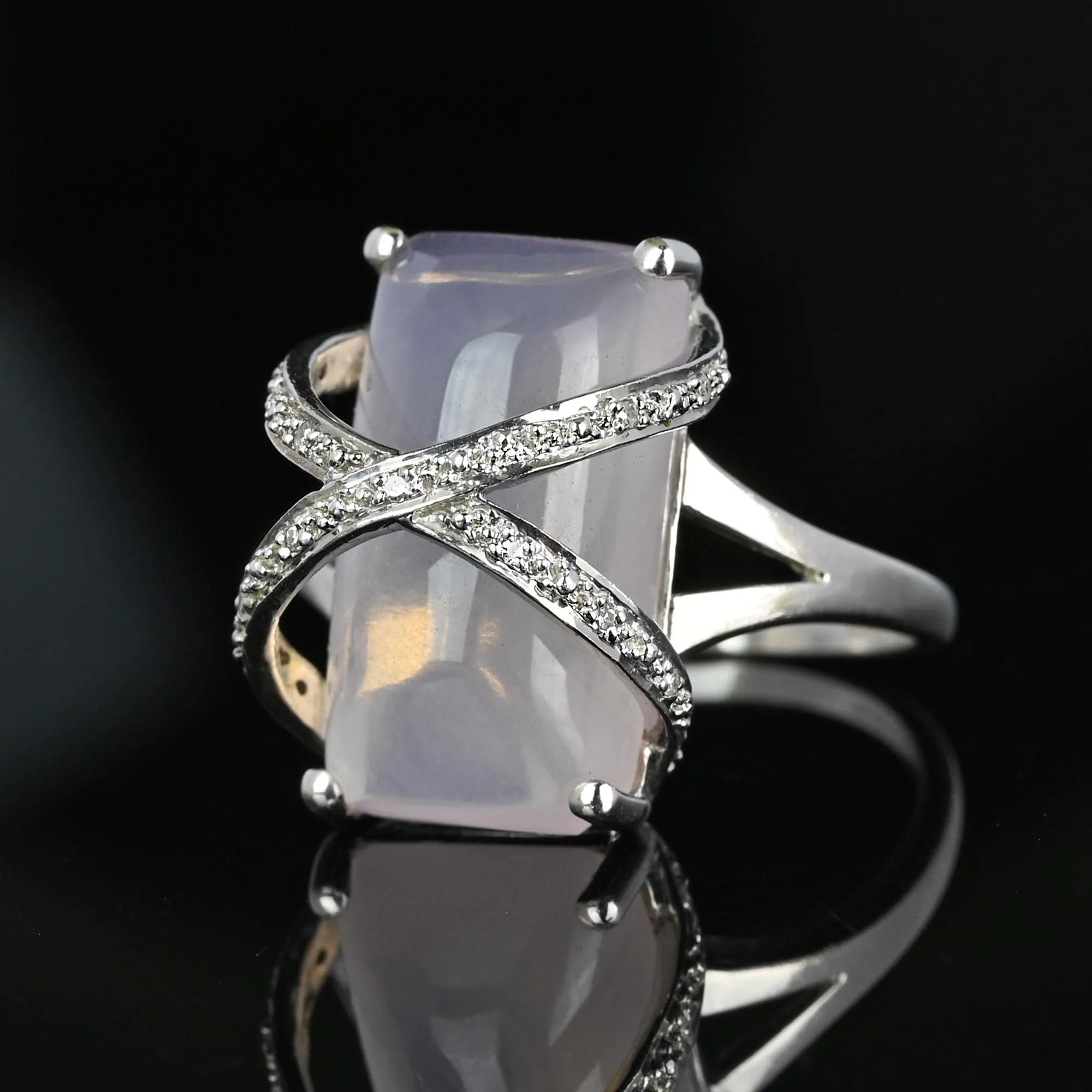 Vintage 14K White Gold Diamond Rose Quartz Ring