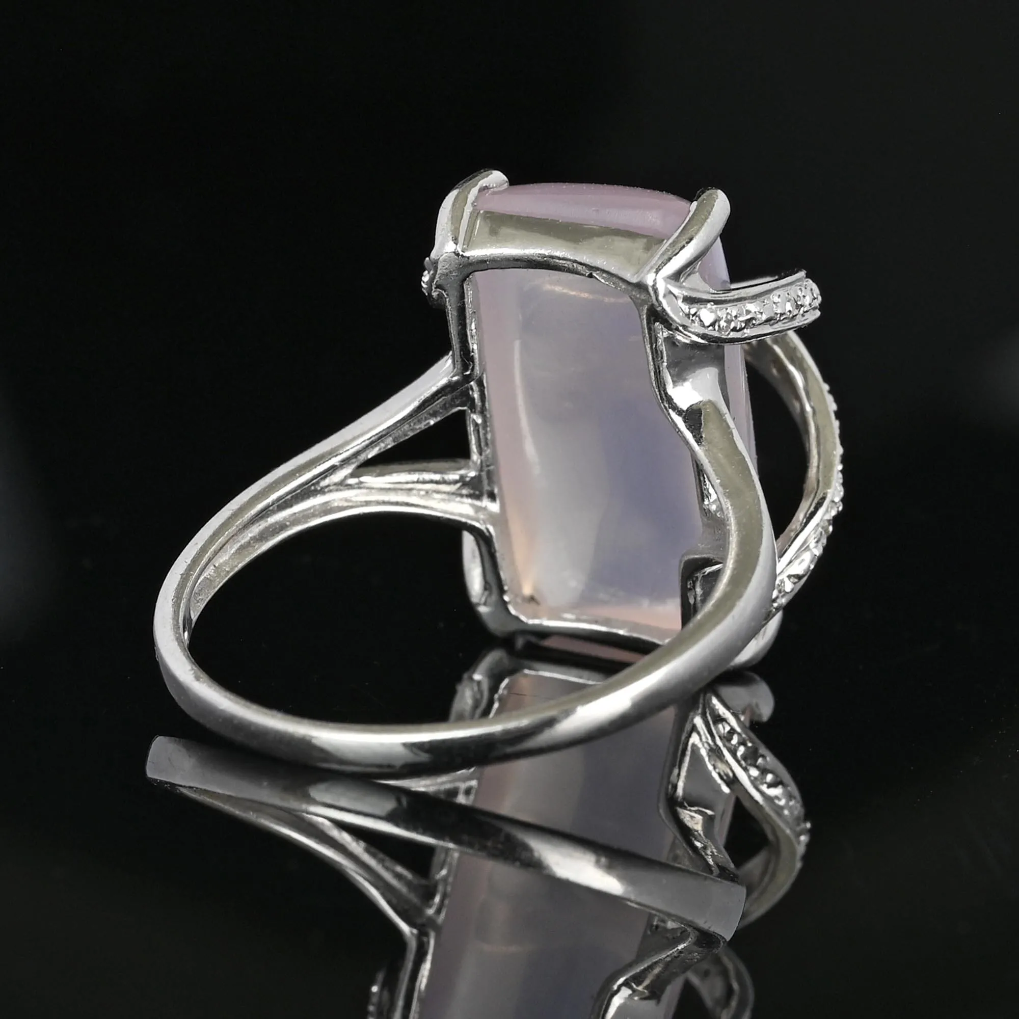 Vintage 14K White Gold Diamond Rose Quartz Ring