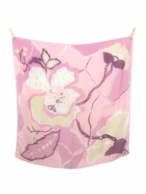Vintage 60s Mod Psychedelic Abstract Floral Pink Square Bandana Neck Tie Scarf