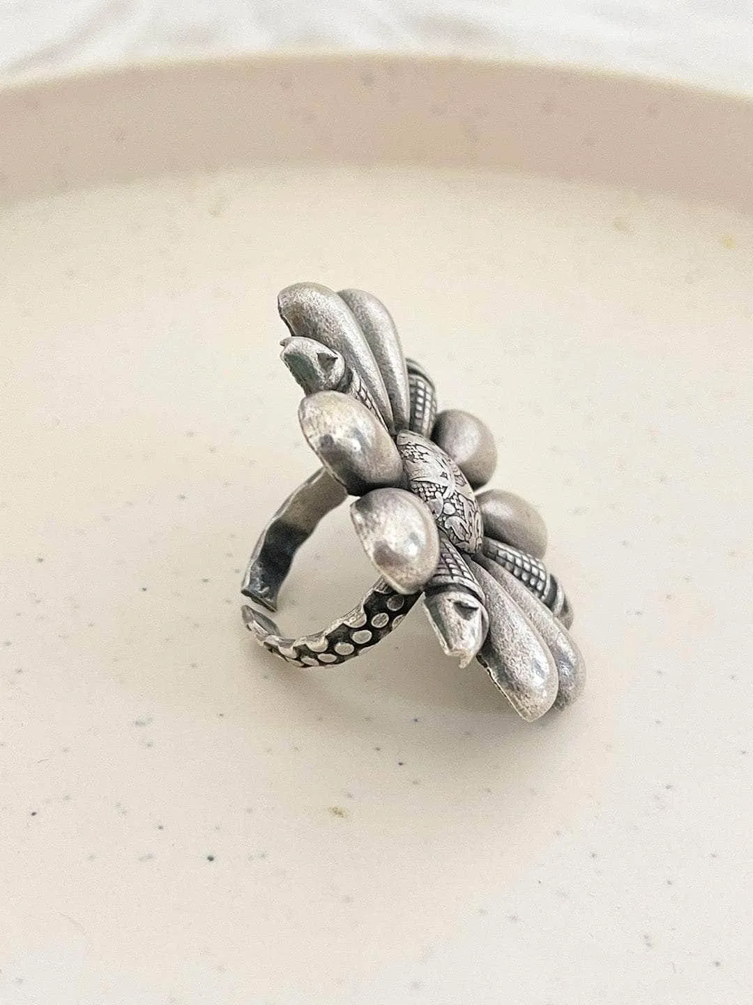 Vintage Antique Cupronickel Flower Ring