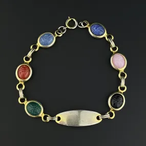 Vintage Chrysoprase, Quartz, Carnelian, Onyx Egyptian Beetle Bug Scarab Bracelet