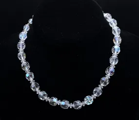 Vintage Faceted Glass Iridescent Beaded Necklace - 15.5"
