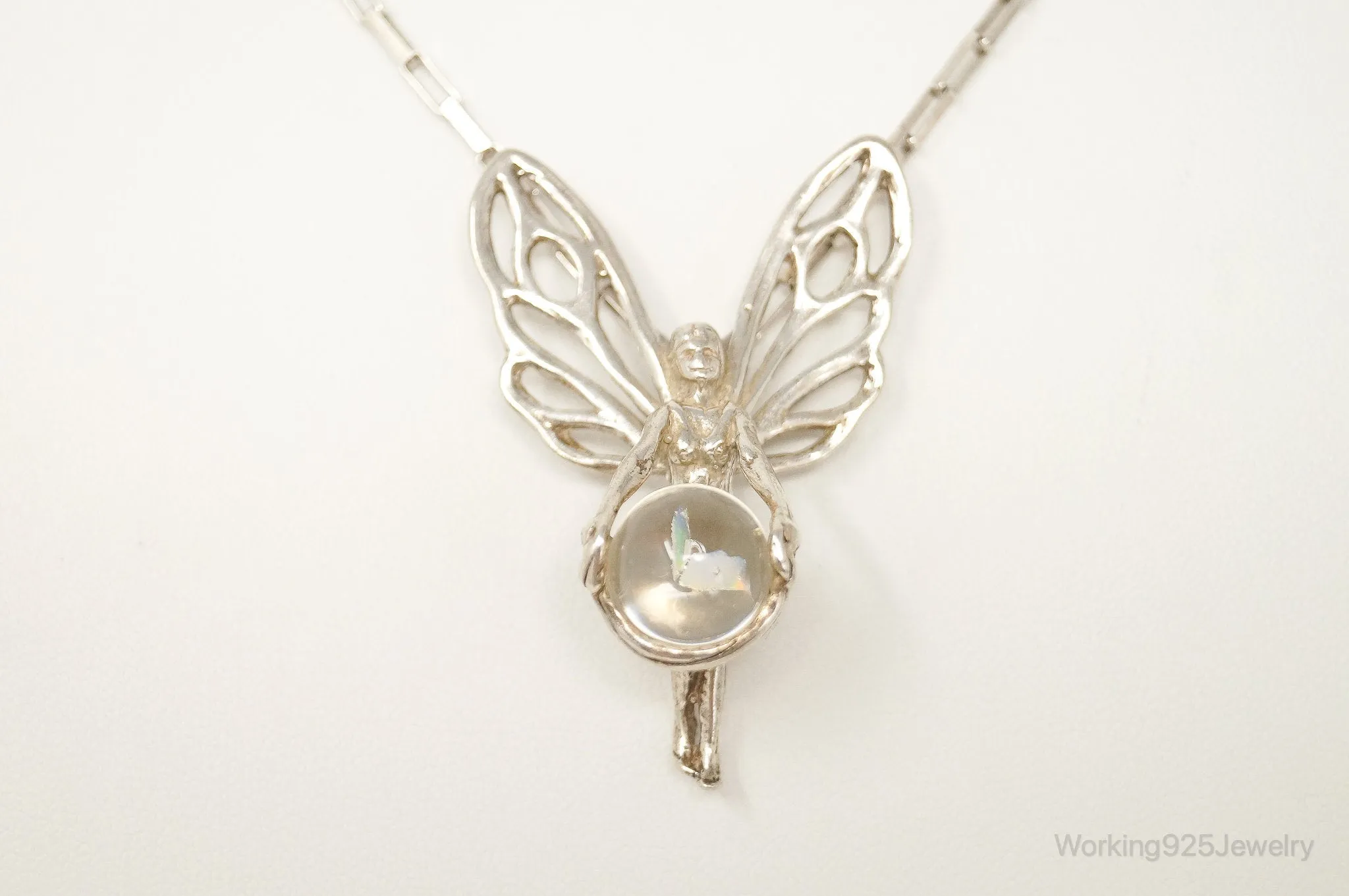 Vintage Fairy Glass Marble Sterling Silver Necklace