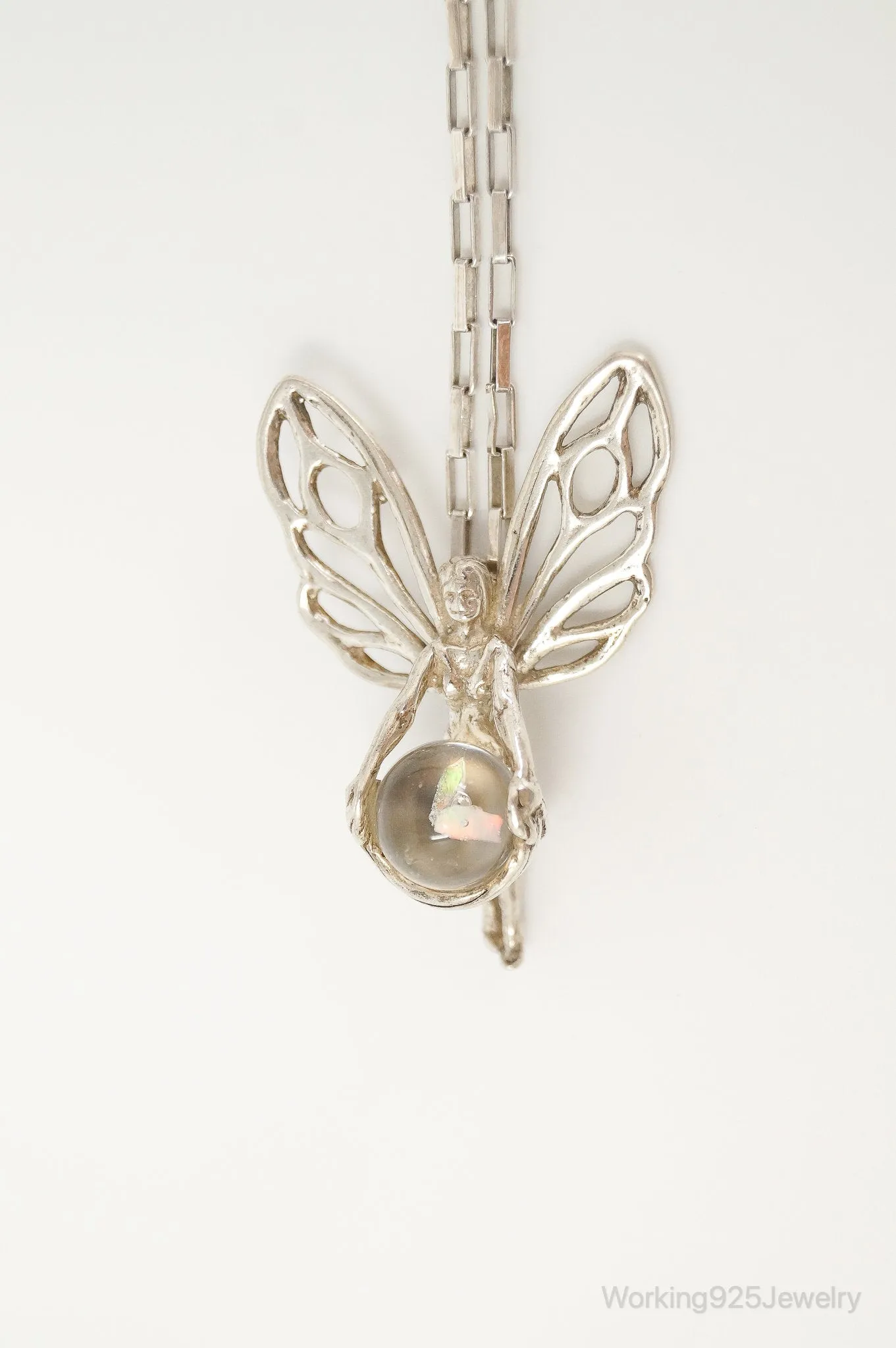 Vintage Fairy Glass Marble Sterling Silver Necklace