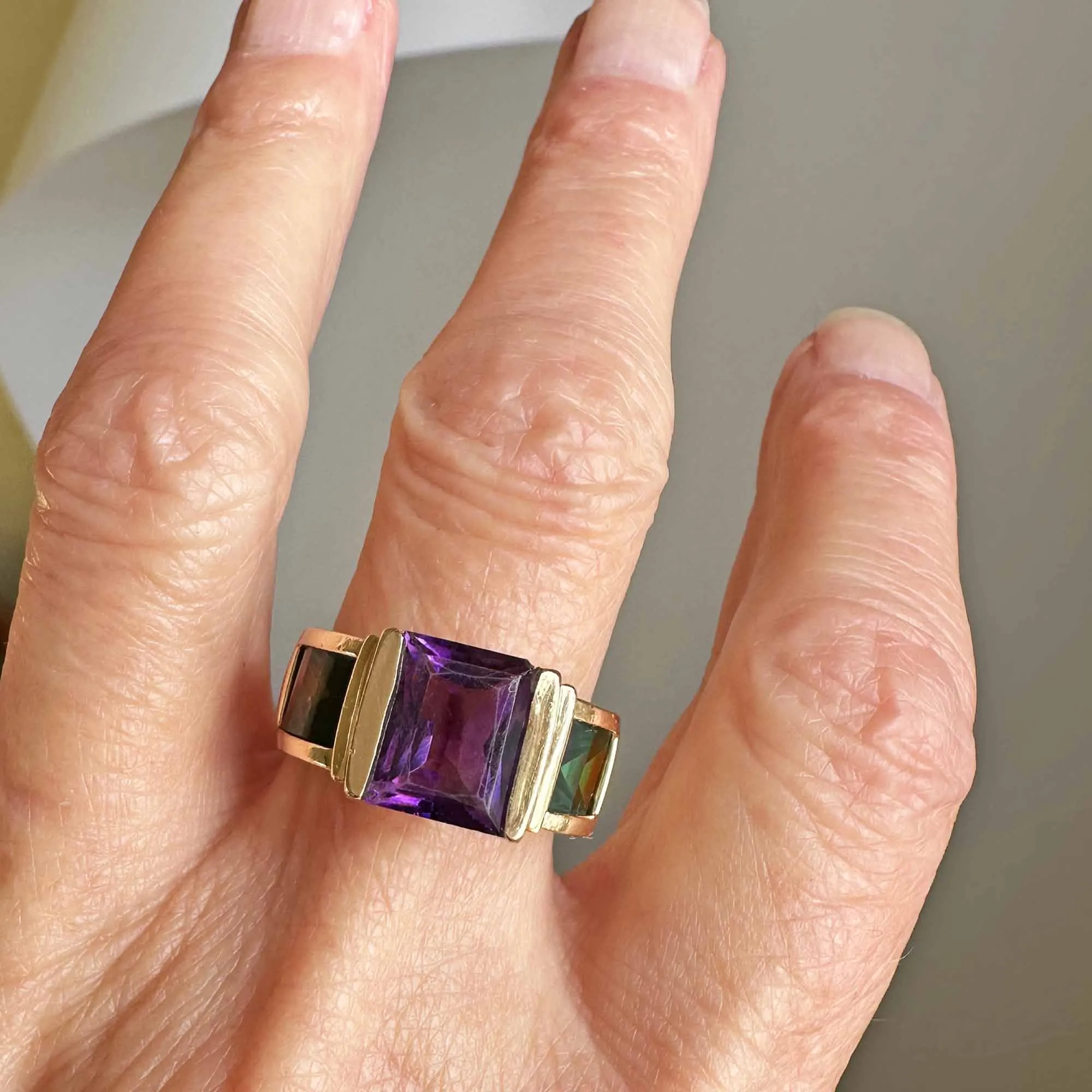 Vintage Fancy Cut Tourmaline Amethyst Cocktail Ring