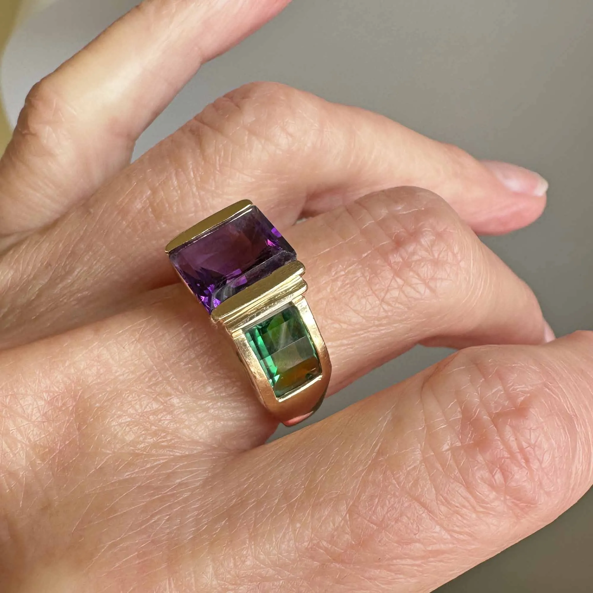 Vintage Fancy Cut Tourmaline Amethyst Cocktail Ring