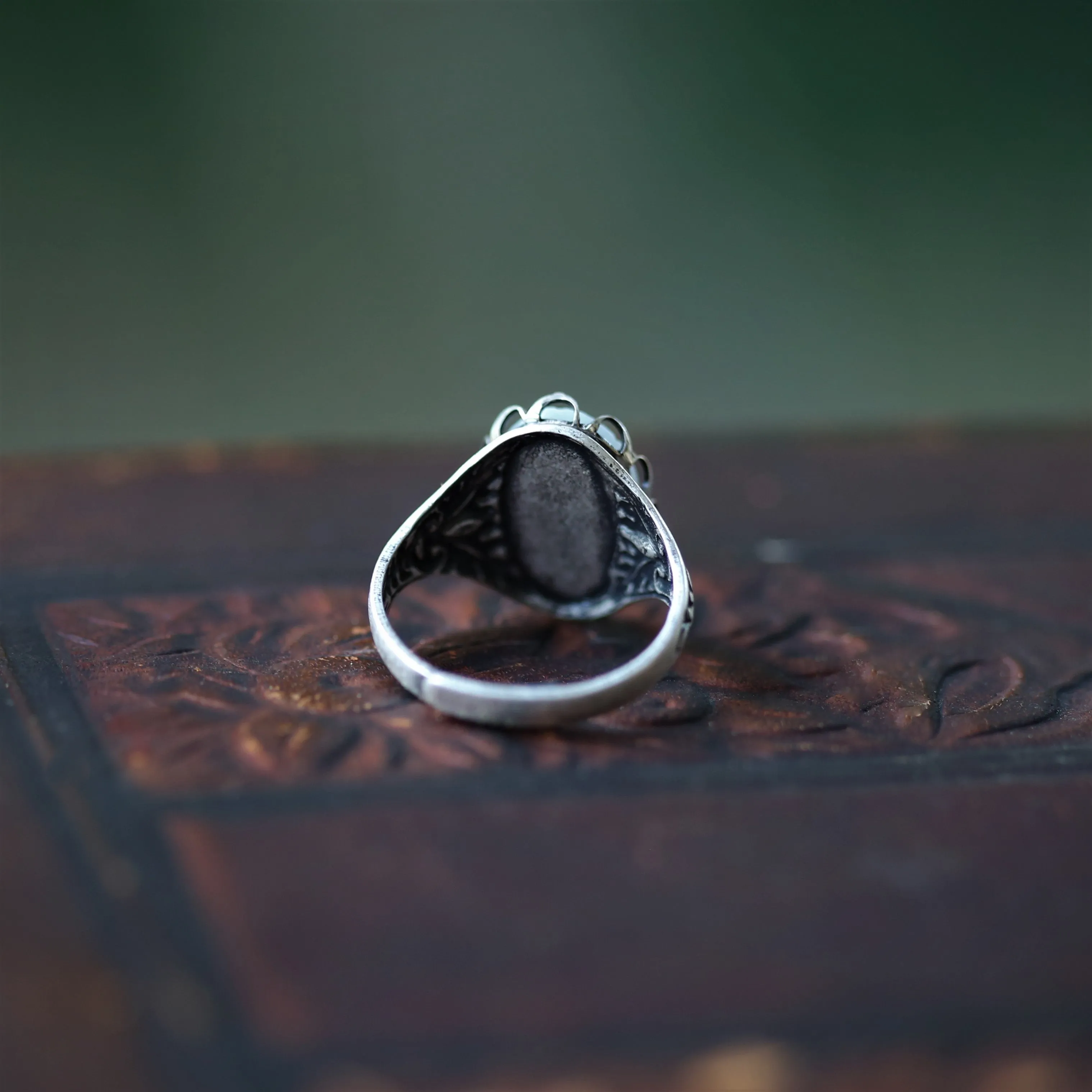 Vintage Floral Cameo Adjustable Ring on Silver or Brass Setting