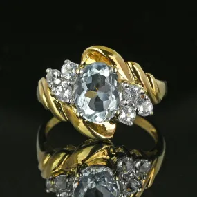 Vintage Gold Aquamarine Cluster Cocktail Ring