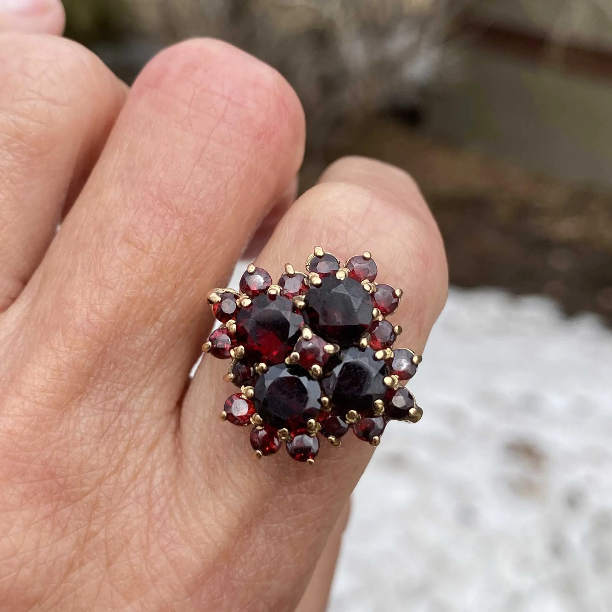 Vintage Gold Garnet Cluster Cocktail Ring