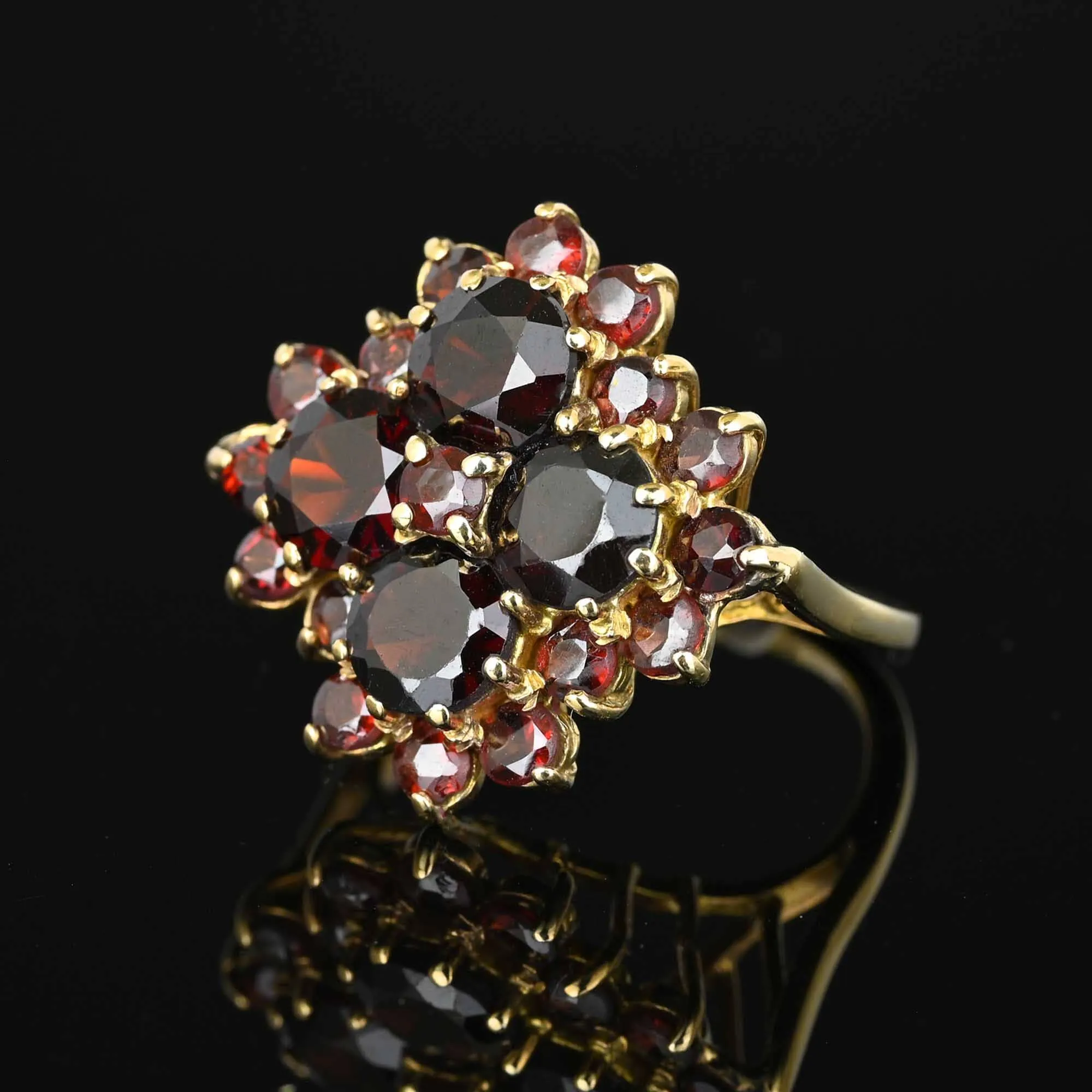 Vintage Gold Garnet Cluster Cocktail Ring