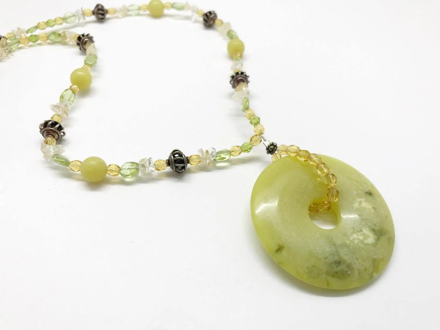 Vintage Green Jade Pendant on Beaded Necklace