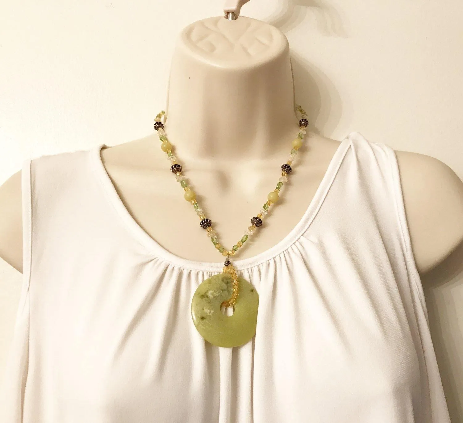 Vintage Green Jade Pendant on Beaded Necklace