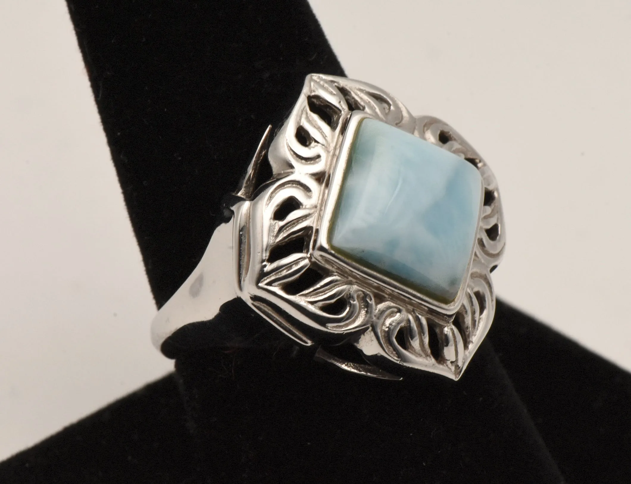 Vintage Larimar Sterling Silver Cocktail Ring - Size 8.5