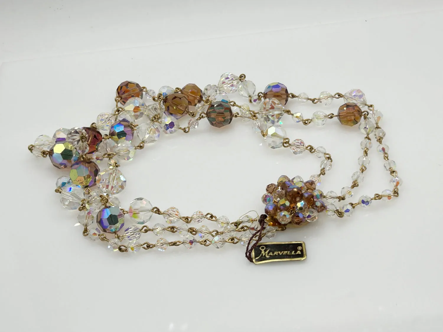 Vintage Marvella Three Strand Crystal Necklace and Earrings with Tags