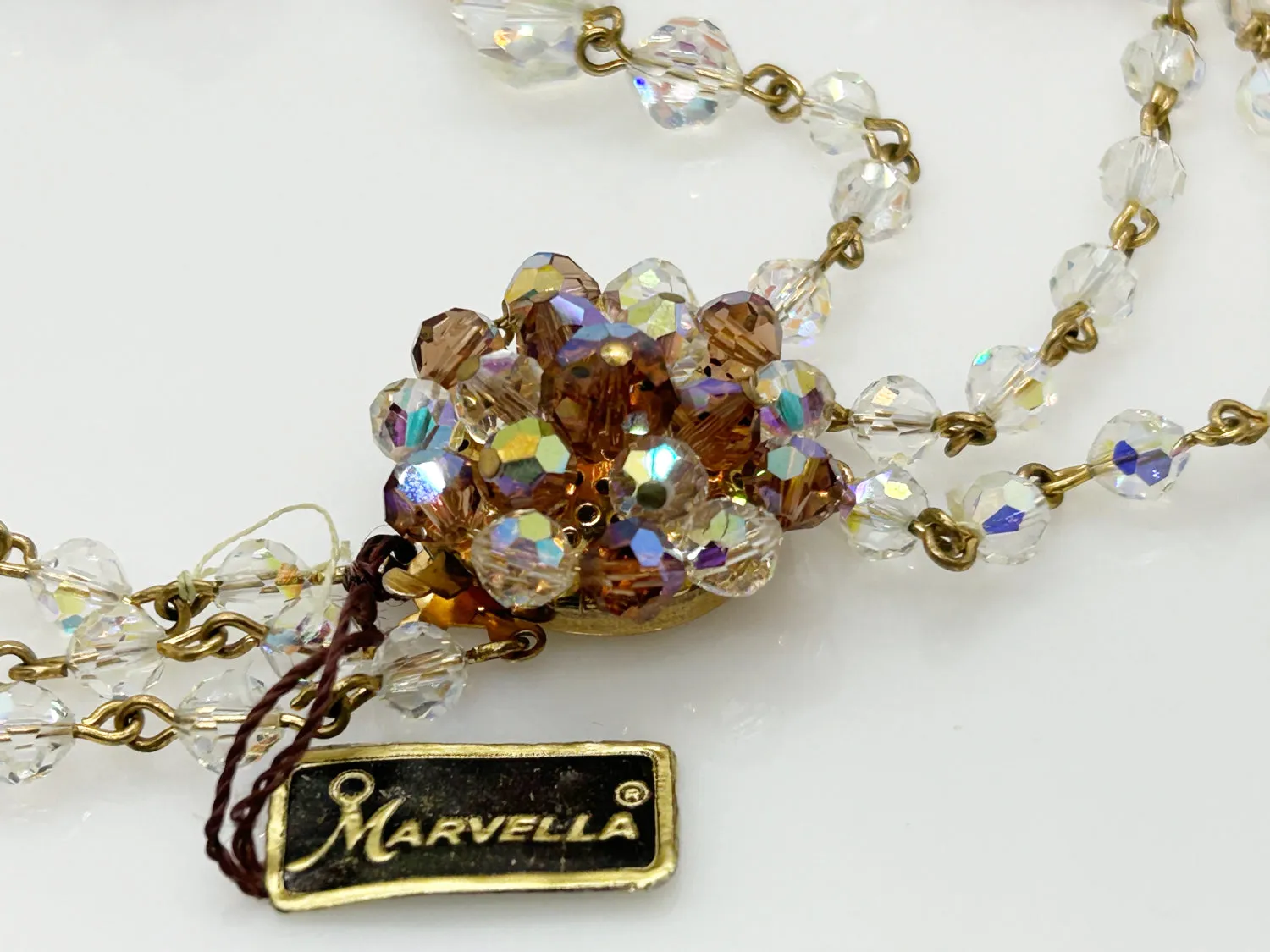 Vintage Marvella Three Strand Crystal Necklace and Earrings with Tags