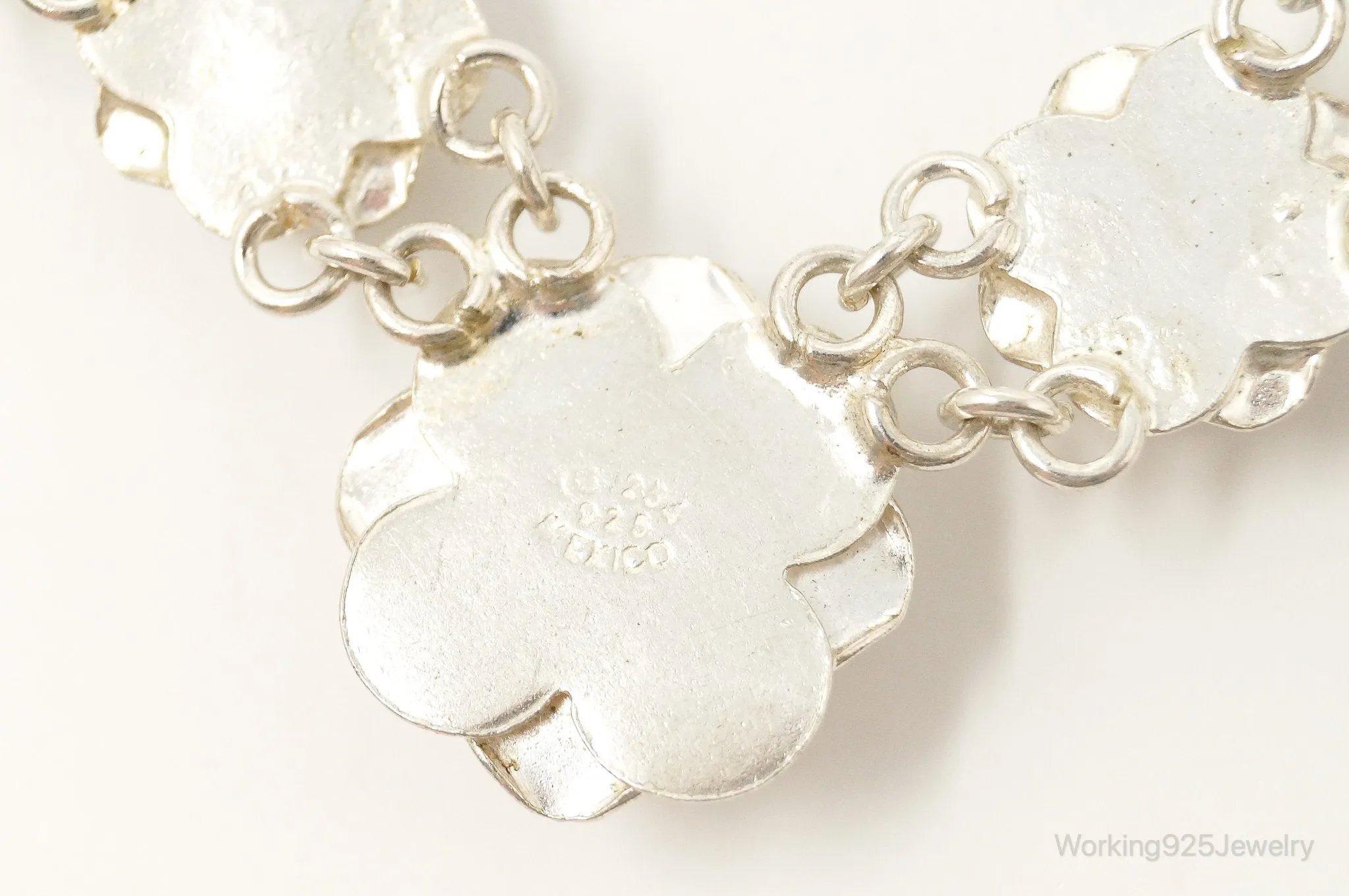 Vintage Mexico 3D Flowers Bloom Sterling Silver Necklace