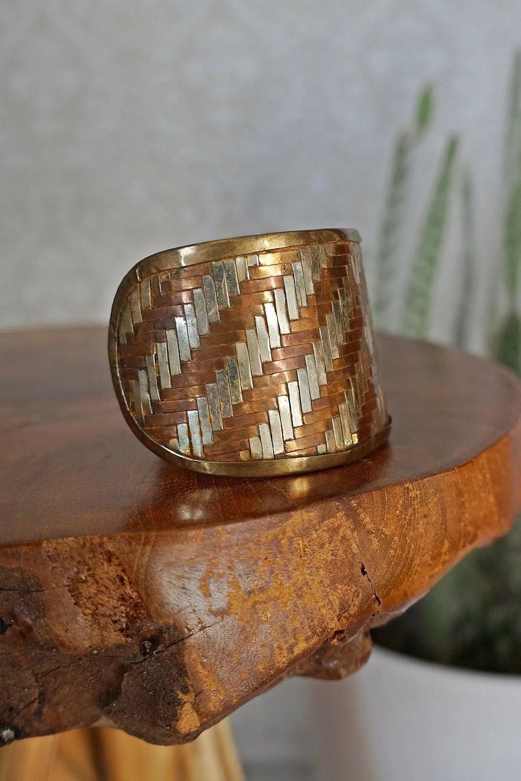 Vintage Mixed Metals  Woven Cuff Bracelet