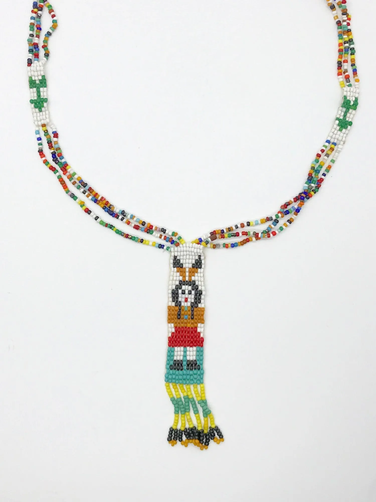 Vintage Native American Glass Seed Beaded Fringed Tassel Necklace (3)