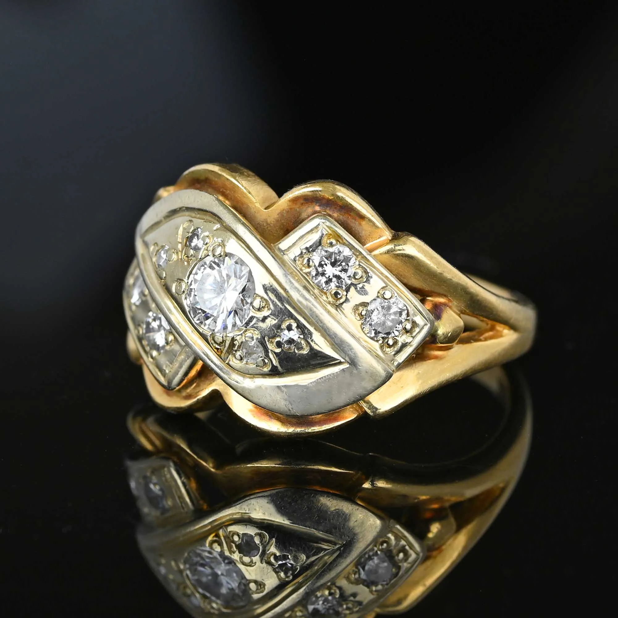 Vintage Retro 1/2 Carat Diamond Cocktail Ring in 14K Gold