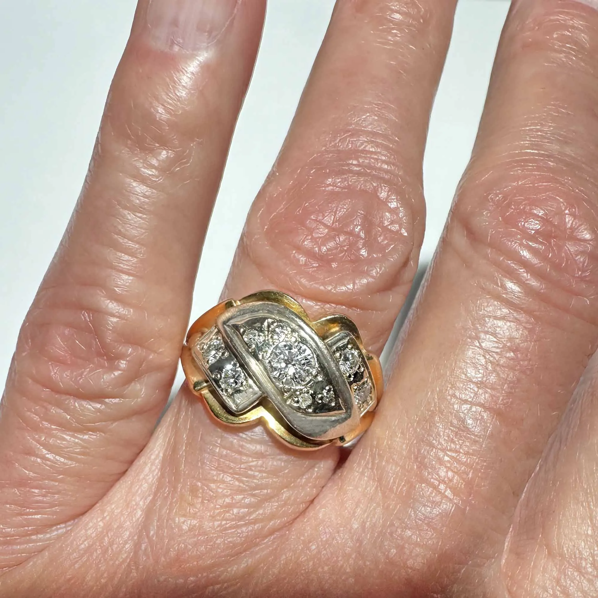 Vintage Retro 1/2 Carat Diamond Cocktail Ring in 14K Gold