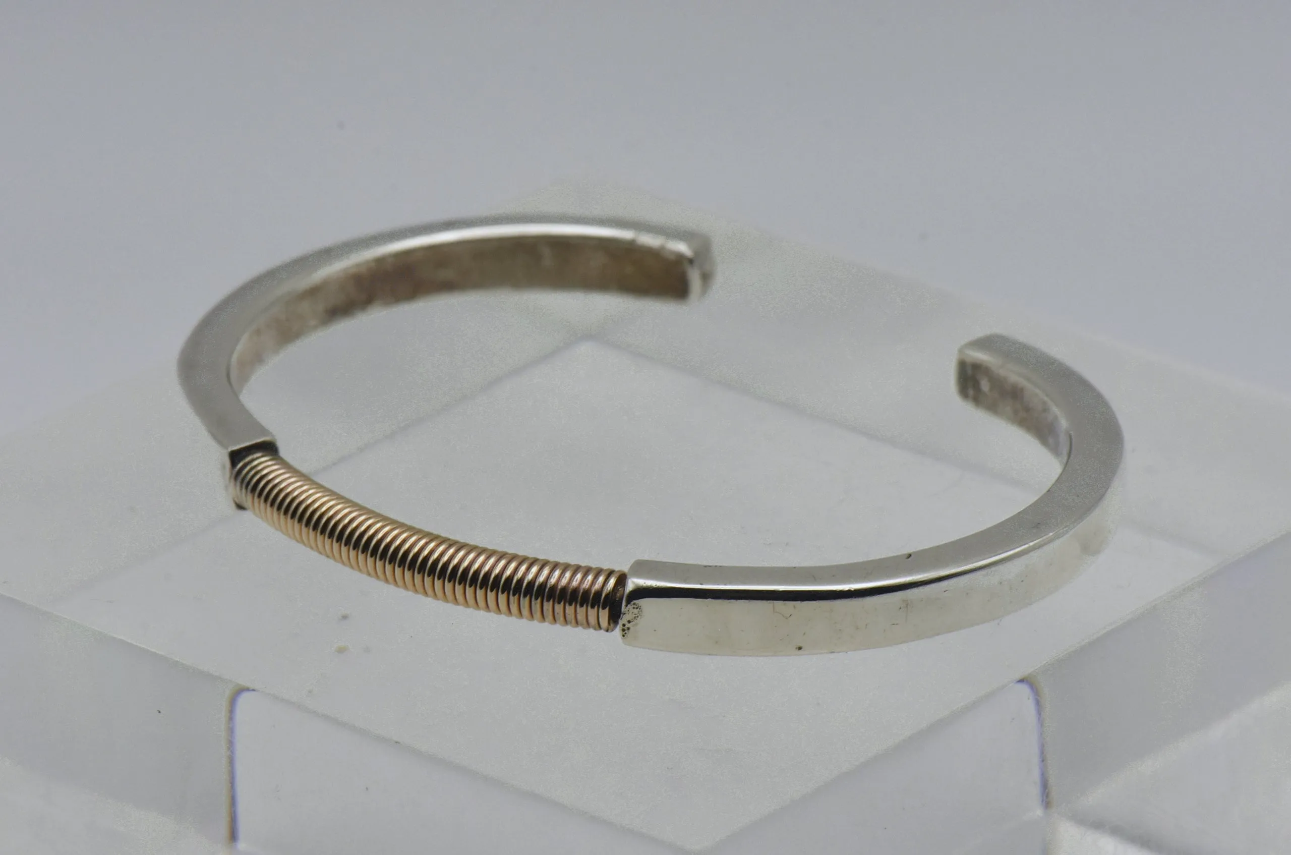 Vintage Sterling Silver and Gold Tone Modern Design Cuff Bracelet