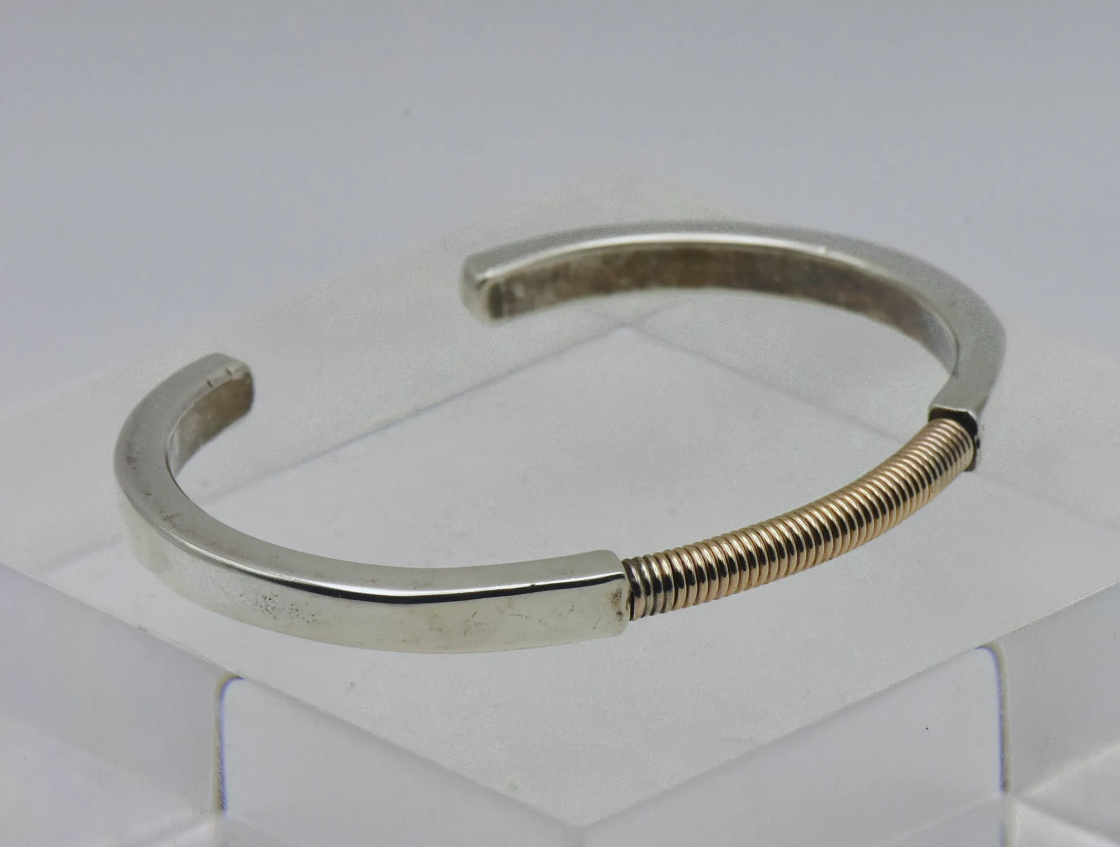 Vintage Sterling Silver and Gold Tone Modern Design Cuff Bracelet